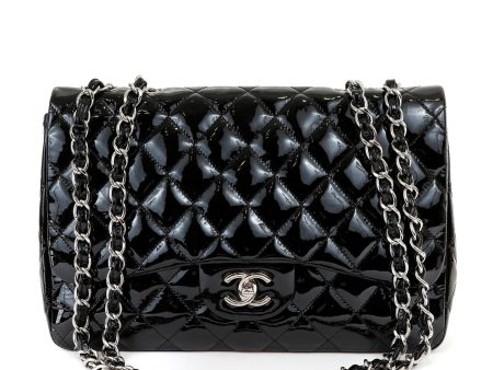 Chanel  Black Patent Leather Jumbo Classic with Silver Hardware Online Sale