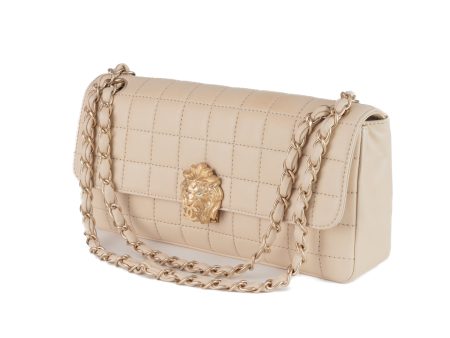 Chanel Ivory Chocolate Bar Flap Bag with Gold Lion Head Clasp Hot on Sale