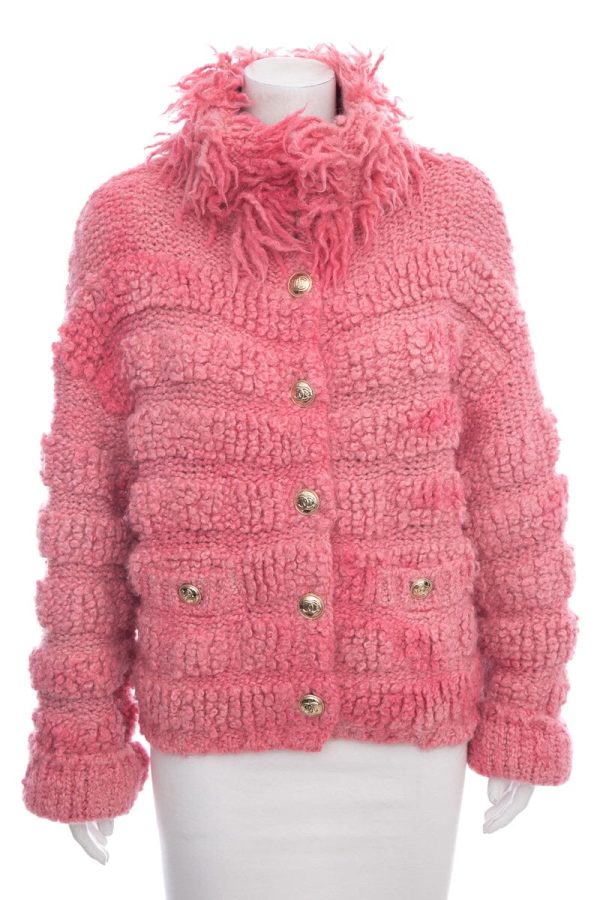 Chanel Pink Wool Button Up Cardigan Sweater SZ 42 Cheap