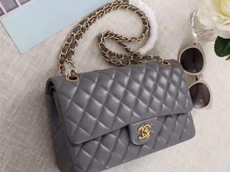 Chanel Classic Double Flap 25 Shoulder Bag Grey Fashion