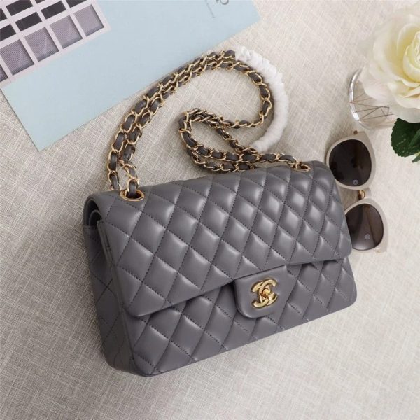 Chanel Classic Double Flap 25 Shoulder Bag Grey Fashion