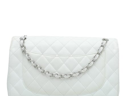 Chanel White CC Classic Double Flap Jumbo Bag Online now