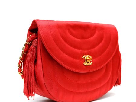 Chanel Red Satin Vintage Evening Crossbody Bag For Cheap