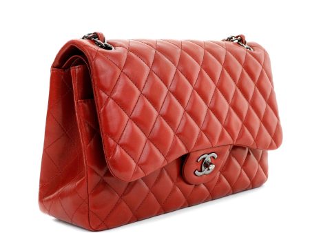 Chanel Lipstick Red Lambskin Jumbo Classic Hot on Sale