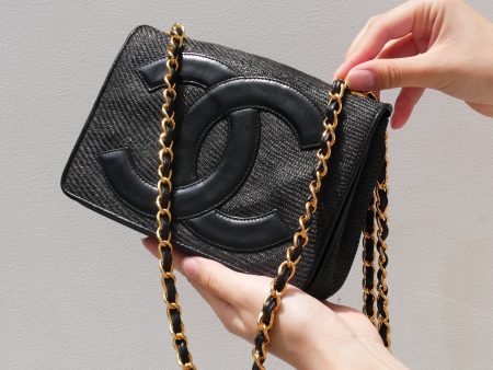 CHANEL 1986-1988 Black Raffia Shoulder Bag Hot on Sale