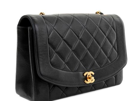 Chanel Black Lambskin Real Princess Diana Classic Medium with Gold Hardware Sale