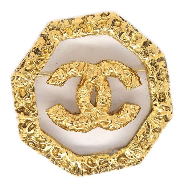 CHANEL 1993 Brooch Gold Clear 71353 For Sale