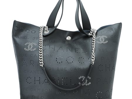 Chanel Black CC Logo Eyelets Small Shopping Bag on Sale