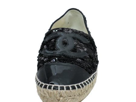 Chanel Black CC Cap Toe Sequin Espadrille 39 Discount