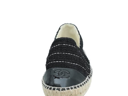 Chanel Black CC Tweed Cap Toe Espadrille Flats 38 Hot on Sale