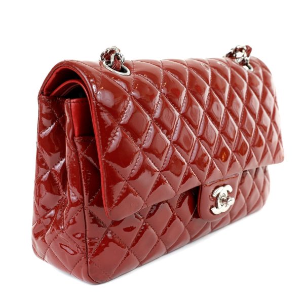 Chanel Dark Red Patent Leather Medium Classic with Silver Hardware Online now