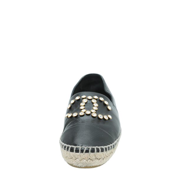 Chanel Black CC Crystal Cap Toe Espadrille 39 Cheap