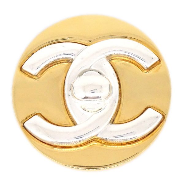 CHANEL 1997 Silver & Gold CC Turnlock Brooch 91494 For Discount