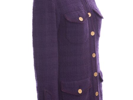 Chanel Boutique Purple Tweed Button Up Jacket SZ 40 For Cheap