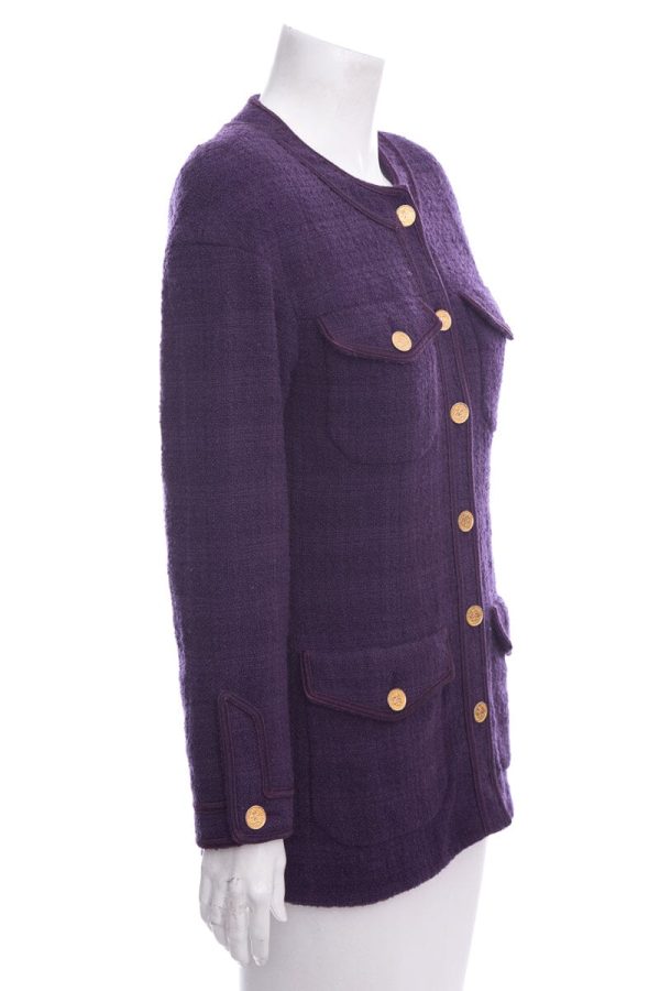 Chanel Boutique Purple Tweed Button Up Jacket SZ 40 For Cheap