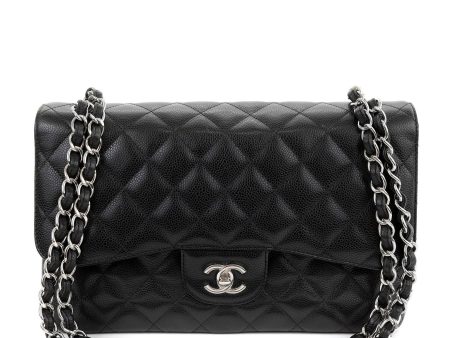 Chanel Black Caviar Jumbo Classic Flap w  Silver Hardware on Sale