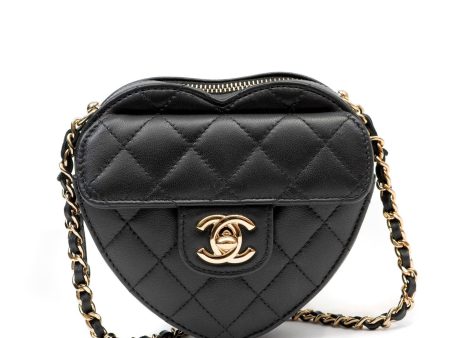 Chanel 2022 Black Lambskin Heart Mini Bag w  Gold Hardware For Cheap