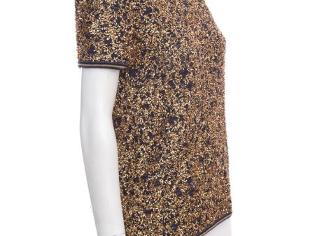 Chanel Navy & Gold Flake Sparkle Blouse SZ 40 on Sale