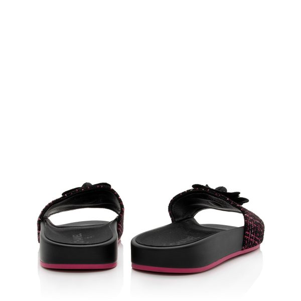 Chanel Tweed And Grosgrain Ribbon Camellia Slide Sandals - Size 8   38 (SHF-MS8WJl) Discount