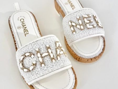 Chanel Tweed CHA NEL Mules (White) Online