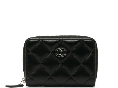 Chanel Coco Matrasse Round Fashner Coin Case Black Leather  Chanel For Sale