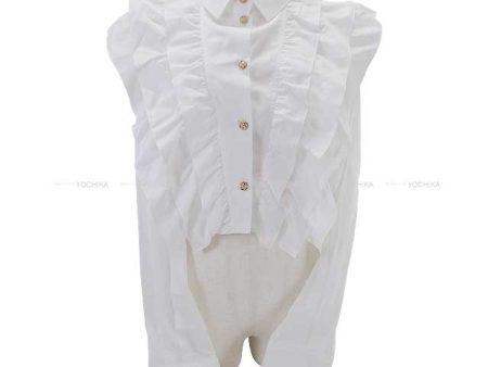 2022 CHANEL Long sleeve shirt Ladies Rhinestone Cross button Cotton Frill Blanc (White) Cotton 38 P73037 Online