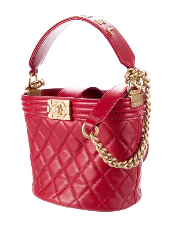 CHANEL QUILTED CALFSKIN LEATHER BOY BUCKET BAG For Discount