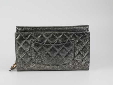 Chanel Zip Away Chain Cluth Wallet on Chain WOC Metallic Grey Hot on Sale