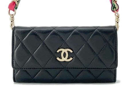 CHANEL Matelasse Flap Chain Wallet Black Lambskin on Sale