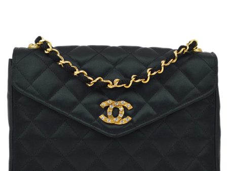 Chanel Black Satin Rhinestone Chain Shoulder Bag Online Sale