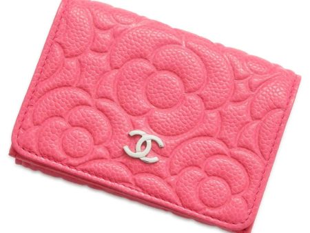 CHANEL Camellia Embossed Flap Tri-Fold Compact Wallet Pink AP0116 Caviar Leather Cheap