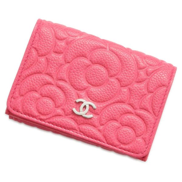 CHANEL Camellia Embossed Flap Tri-Fold Compact Wallet Pink AP0116 Caviar Leather Cheap