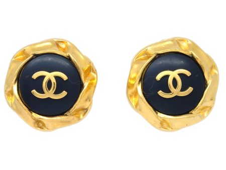 Chanel Black Button Earrings Clip-On 96P For Sale