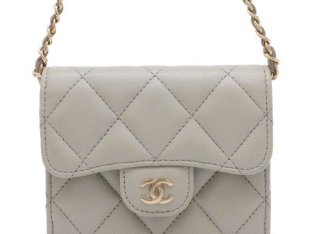 CHANEL Compact Chain wallet Gray AP0238 Lambskin Supply