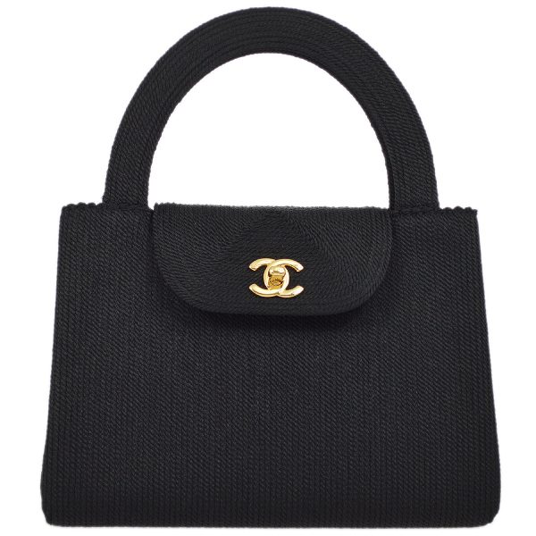 Chanel Black Canvas Braid Handbag For Sale