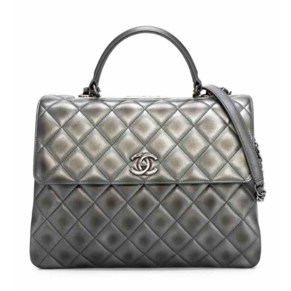 Chanel Trendy CC Bag, Metallic Gray Leather For Cheap