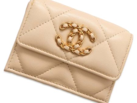 CHANEL CHANEL19 Small Flap Wallet Beige AP1789 Lambskin Online Sale