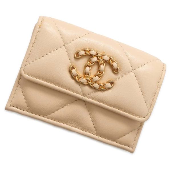 CHANEL CHANEL19 Small Flap Wallet Beige AP1789 Lambskin Online Sale