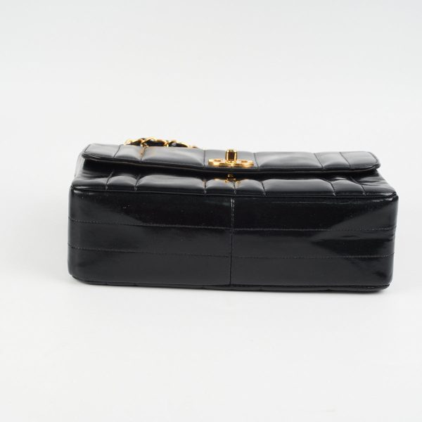 Chanel Vintage Vertical Half Flap Black Shiny Leather on Sale