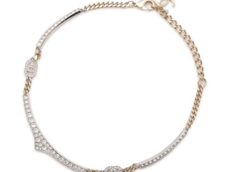 CHANEL CC Logo Rhinestone 3-piece choker Silver Gold Metal on Sale