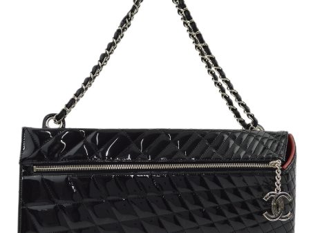 Chanel Black Patent Leather Double Chain Shoulder Bag For Discount