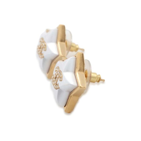 CHANEL CC Logo Star Earrings Gold White ABC401 Metal Rhinestone on Sale