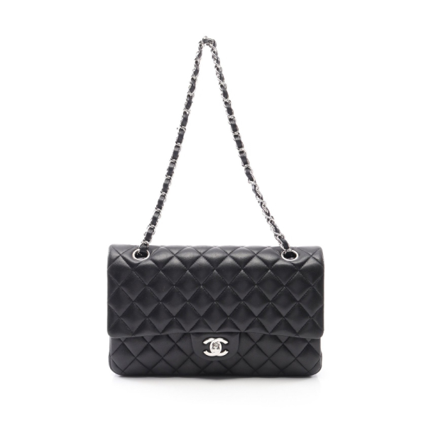 Chanel Classic Double Flap Bag, Black Lambskin, Medium For Discount