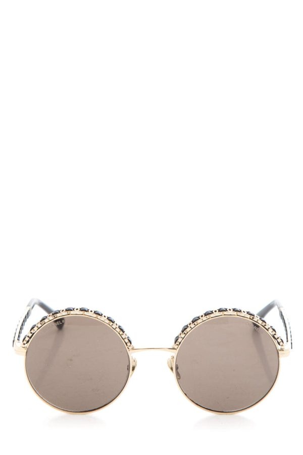 Chanel Antique Gold Round Sunglasses For Sale