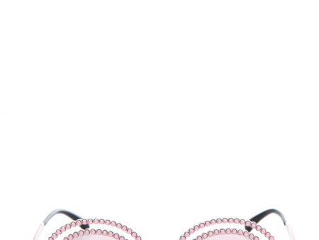 Chanel Pink Round Faux Pearl Embellished Sunglasses Fashion