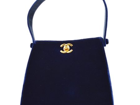 CHANEL * 1997-1999 Double Sided Turnlock Handbag Mini Blue Velvet 88134 Cheap