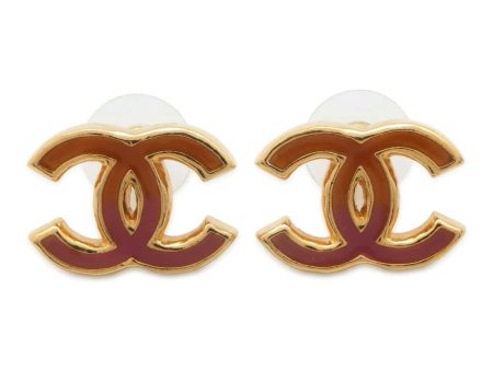 CHANEL CC Logo Earrings Pink Orange Gold Metal Enamel Online Sale