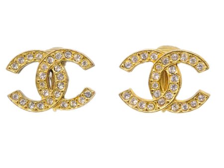 Chanel CC Rhinestone Earrings Clip-On Gold 2084 Cheap