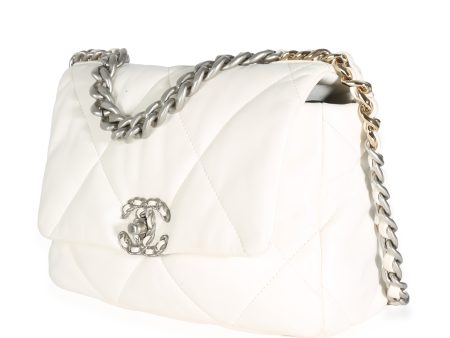 White Quilted Lambskin Small Chanel 19 Flap Bag on Sale