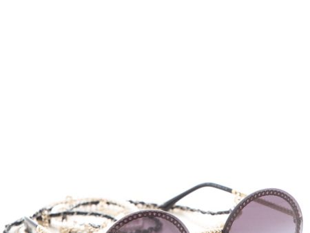 Chanel Black Round Pearl Chain Detail Sunglasses For Discount